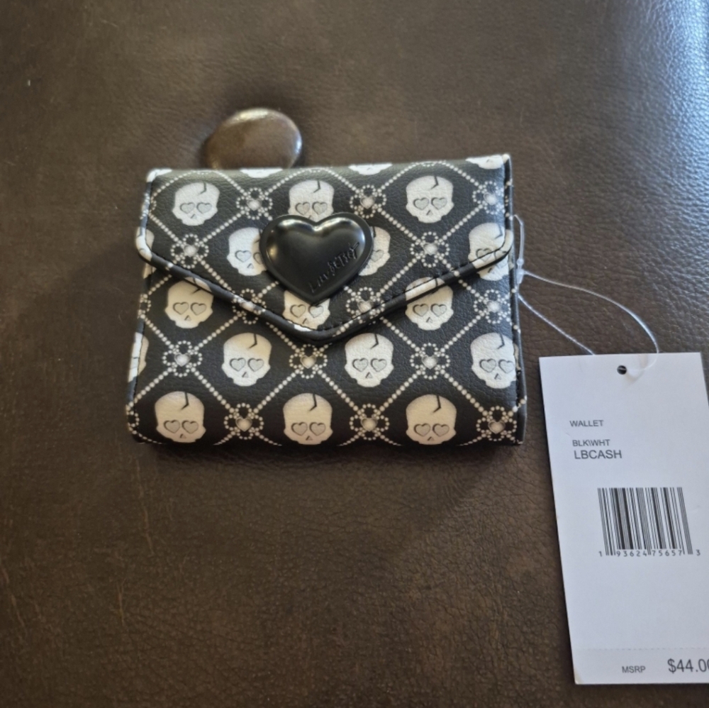 BETSEY JOHNSON BLACK AND WHITE SKULL WALLET